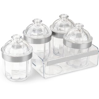                       Trueware Serving Set o f 4 Pcs With Tray - Silver  - 500 ml, 500 ml, 500 ml, 500 ml Plastic Cookie Jar (Pack of 5, Clear)                                              