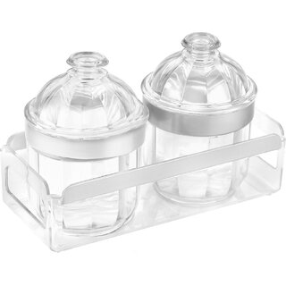                       Trueware Kimora Serving Set o f 2 Pcs With Tray - Silver  - 500 ml, 500 ml Plastic Cookie Jar (Pack of 3, Clear)                                              