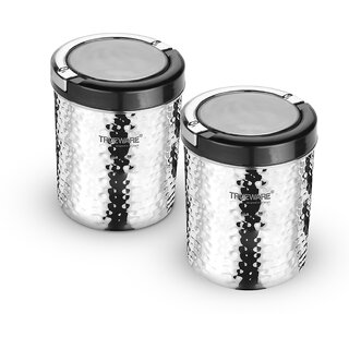                       Trueware Stainless Steel Hammer Lift Up Plus Airtight  - 750 ml, 750 ml Steel Grocery Container (Pack of 2, Silver)                                              