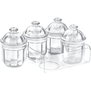                       Trueware Serving Set o f 4 Pcs With Tray - Transparent  - 500 ml, 500 ml, 500 ml, 500 ml Plastic Cookie Jar (Pack of 5, Clear)                                              