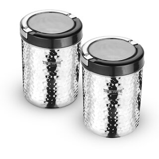 Trueware Stainless Steel Hammer Lift Up Plus Airtight  - 1000 ml, 1000 ml Steel Grocery Container (Pack of 2, Silver)