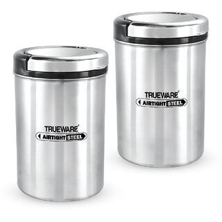                       Trueware Liftup Stainless Steel Container set of 2, Each 1000 ML Silver  - 1000 ml, 1000 ml Steel Grocery Container (Pack of 2, Silver)                                              