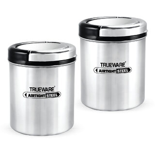                       Trueware Liftup Stainless Steel Kitchen Storage Container Set of 2, Each 750 ML-Silver  - 750 ml, 750 ml Steel Grocery Container (Pack of 2, Silver)                                              