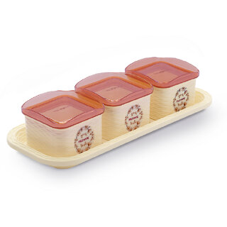 Trueware Daffodil Plastic Airtight Storage Container set of 3 ,Each 500ml with Tray-Brown - 500 ml, 500 ml, 500 ml Plastic Cookie Jar (Pack of 4, Beige) Trueware Daffodil Plastic Airtight Storage Container set of 3 ,Each 500ml with Tray-Brown - 500 ml, 500 ml, 500 ml Plastic Cookie Jar (Pack of 4, Beige)