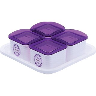                       Trueware Daffodil Storage Container 500 ml (Set of 4 pcs with tray), Unbreakable Airtight Cookies, Dryfruit Container set for Serving-Purple  - 500 ml Plastic Cookie Jar (Pack of 2, Purple)                                              