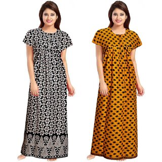 Cauchy Multicolor Cotton Printed Nighty For Women (Pack of 2)