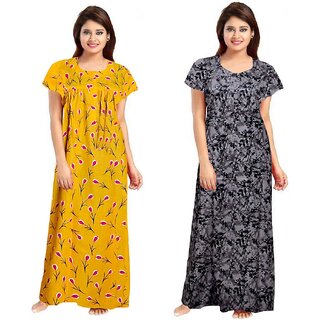 Cauchy Multicolor Cotton Floral Nighty For Women (Pack of 2)