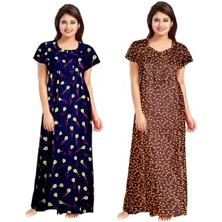 Cauchy Multicolor Cotton Printed Nighty For Women (Pack of 2)
