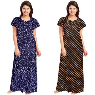                       Cauchy Multicolor Cotton Floral Nighty For Women (Pack of 2)                                              