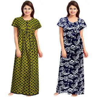                       Cauchy Multicolor Cotton Printed Nighty For Women (Pack of 2)                                              