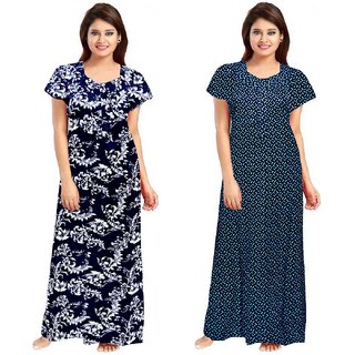                       Cauchy Multicolor Cotton Printed Nighty For Women (Pack of 2)                                              