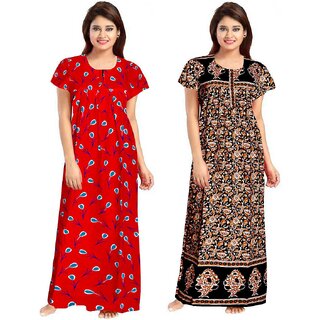                       Cauchy Multicolor Cotton Printed Nighty For Women                                              