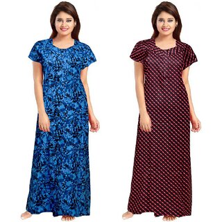                       Cauchy Multicolor Cotton Printed Nighty For Women                                              