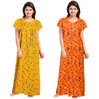                       Cauchy Multicolor Cotton Floral Nighty For Women (Pack of 2)                                              