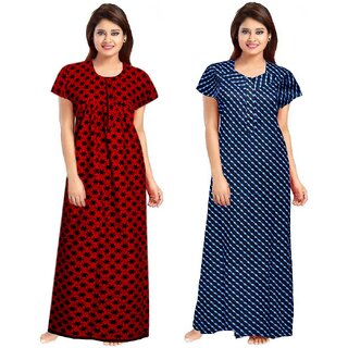                       Cauchy Multicolor Cotton Printed Nighty For Women (Pack of 2)                                              