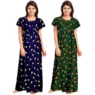                       FIRST IMPRESSION Multicolor Cotton Printed Nighty For Women (Pack of 2)                                              