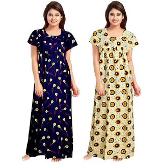                       FIRST IMPRESSION Multicolor Cotton Printed Nighty For Women (Pack of 2)                                              