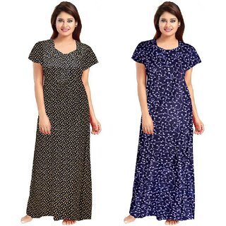                       Cauchy Multicolor Cotton Printed Nighty For Women (Pack of 2)                                              