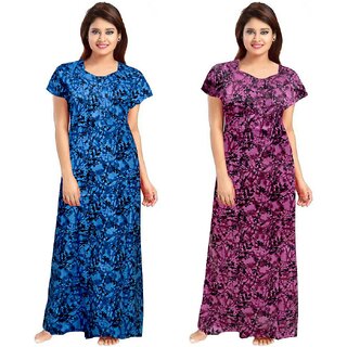                       Cauchy Multicolor Cotton Printed Nighty For Women (Pack of 2)                                              