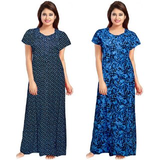                       Cauchy Multicolor Cotton Printed Nighty For Women (Pack of 2)                                              