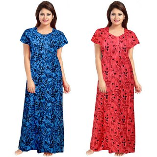                       Cauchy Multicolor Cotton Printed Nighty For Women (Pack of 2)                                              