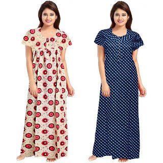                       Cauchy Multicolor Cotton Printed Nighty For Women (Pack of 2)                                              