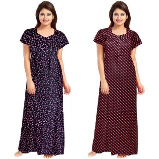                       Cauchy Multicolor Cotton Printed Nighty For Women (Pack of 2)                                              