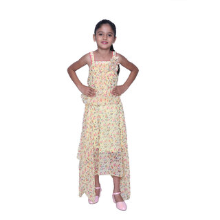                       Kid Kupboard Cotton Girls Top and Skirt, Yellow, Sleeveless, Square Neck, 7-8 Years                                              