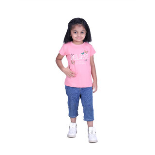                       Kid Kupboard Cotton Baby Girls T-Shirt, Light Pink, Half-Sleeves, Crew Neck, 3-4 Years KIDS4666                                              