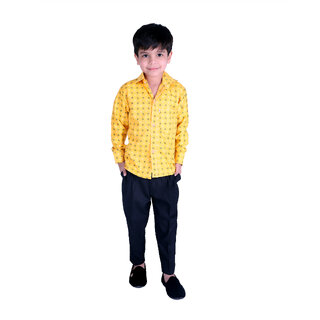                       Kid Kupboard Cotton Boys Shirt, Yellow, Full-Sleeves, Collared Neck, 6-7 Years KIDS4667                                              