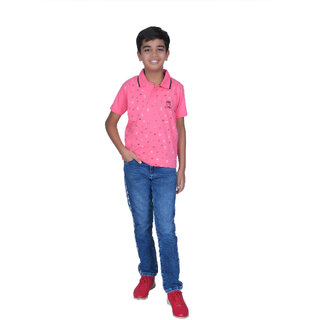                       Kid Kupboard Cotton Boys T-Shirt, Light Pink, Half-Sleeves, Collared Neck, 7-8 Years KIDS4672                                              