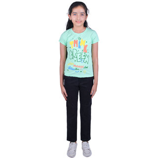                       Kid Kupboard Cotton Girls T-Shirt, Light Green, Half-Sleeves, Crew Neck, 7-8 Years KIDS4687                                              