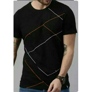                       Ruggstar Black Printed Half Sleeve Round Neck Casual T-Shirt                                              