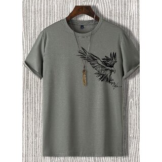                       Ruggstar Grey Printed Half Sleeve Round Neck Casual T-Shirt                                              