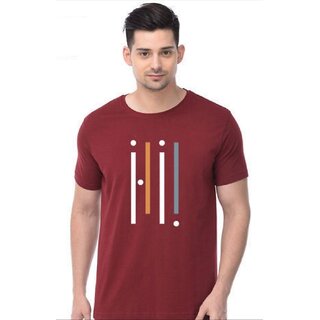                       Ruggstar Maroon Printed Half Sleeve Round Neck Casual T-Shirt                                              