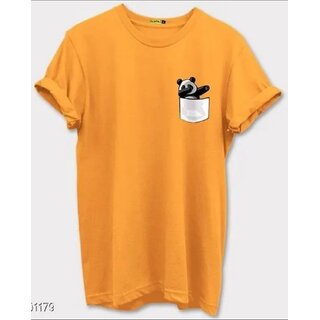                       Ruggstar Yellow Printed Half Sleeve Round Neck Casual T-Shirt                                              
