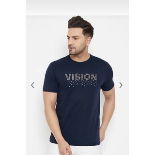                       Ruggstar Blue Printed Half Sleeve Round Neck Casual T-Shirt                                              