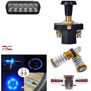                       Combo Fog light 12 led 1pc FootRest 1 Pair Bike Tyre Light 1 Pair With Push Pull Switch 1pc                                               