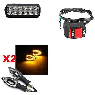                       Combo Fog light 12 led 1pc Paan Indicator 2pc With Wire Switch 1pc                                               