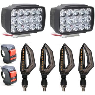                      Combo Fog Light 15 led 2 D Shape Indicator 4pc with Wire Switch 2pc                                               