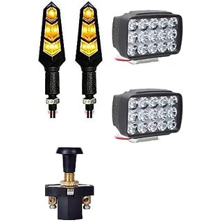                       Combo Fog Light 15 led 2 Flexible Indicator 2pc with Puh Pull  Switch 1pc                                               
