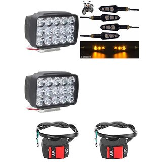                       Combo Fog Light 15 led 2 Flexible Indicator 4pc with Wire Switch 2pc                                               