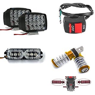                       Combo Fog Light 15 led 2pc FootRest 1 Pair Bike  Flasher Light 1 Pc With Wire Switch 1pc                                               