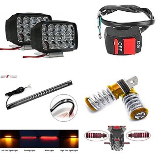                       Combo Fog Light 15 led 2pc FootRest 1 Pair Bike Strip Brake Light 1 Pc With Wire Switch 1pc                                               
