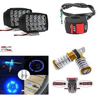                       Combo Fog Light 15 led 2pc FootRest 1 Pair Bike Tyre Light 1 Pc With Wire Switch 1pc                                               