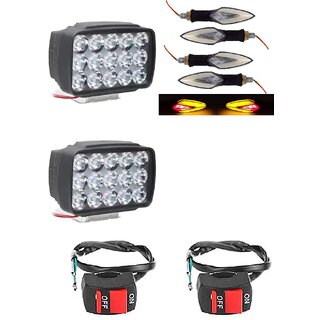                       Combo Fog Light 15 led 2 Leaf Indicator 4pc with Wire Switch 2pc                                               