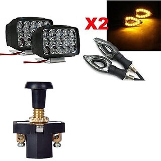                       Combo Fog Light 15 led 2 Paan Indicator 2pc with Push Pull Switch 1pc                                               