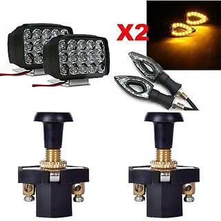                       Combo Fog Light 15 led 2 Paan Indicator 2pc with Push Pull Switch 2pc                                               