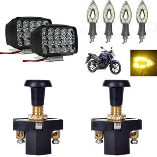                       Combo Fog Light 15 led 2 Paan Indicator 4pc with Push Pull Switch 2pc                                               