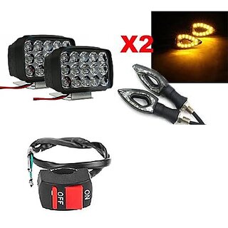                       Combo Fog Light 15 led 2 Paan Indicator 2pc with Wire Switch 1pc                                               